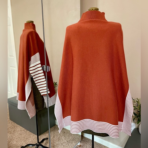 Chicwish Mock Neck Poncho Sweater Pullover Burnt Orange Striped Size S / M - Picture 5 of 13